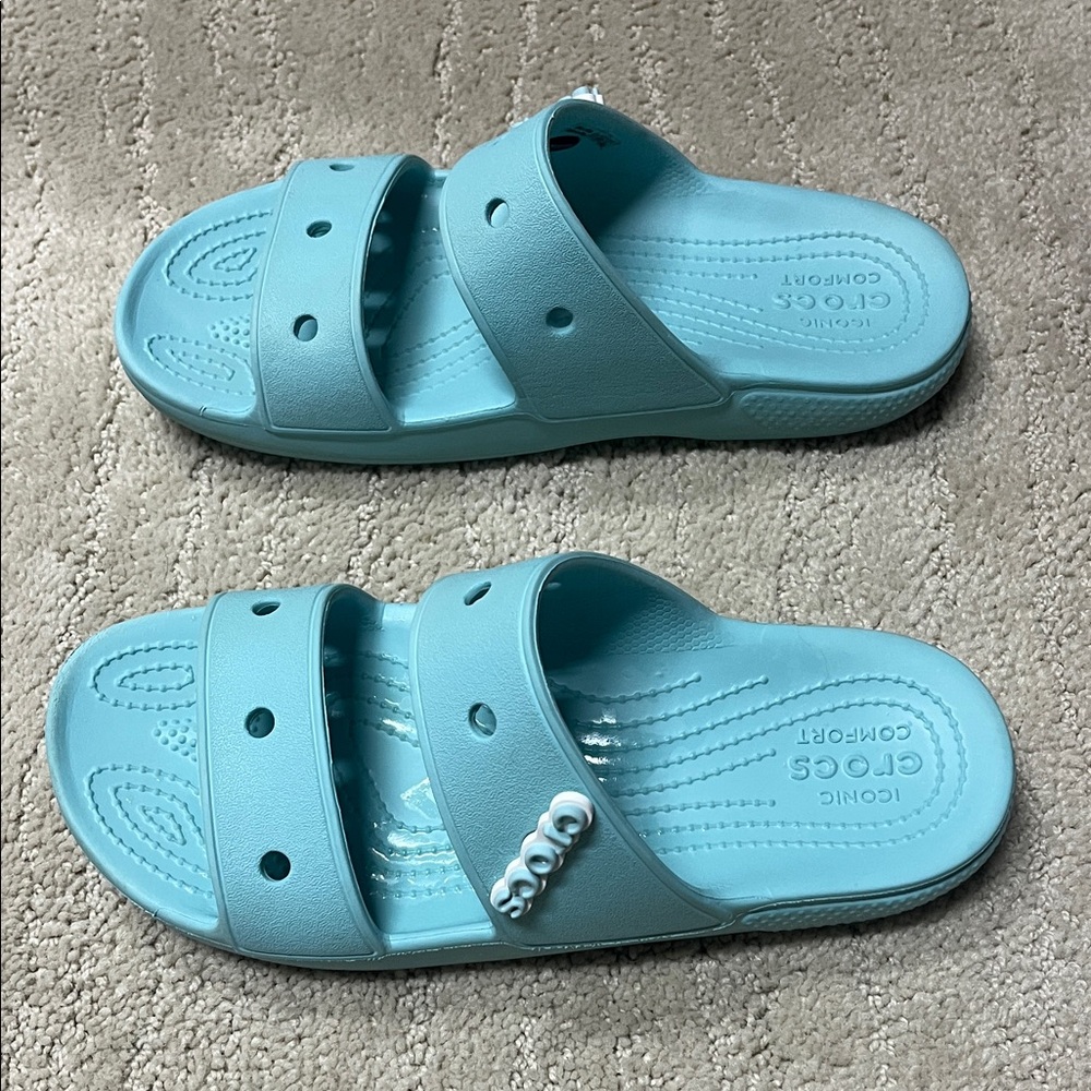 CROCS Kids' Light Blue Slide Sandals - worn one time!!